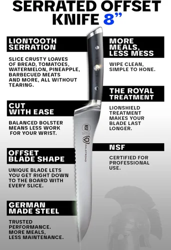 Vista 4 de Dalstrong Cuchillo de pan dentado, 8 pulgadas, Gladiator Series Elite, cuchillo de delicatessen, acero alemán forjado de alto carbono, cortador