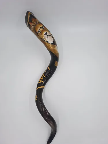 Vista 2 de Kudu Shofar pintado extra grande - 40-42 pulgadas Jerusalén y León de Judá diseño + bolsa Shofar