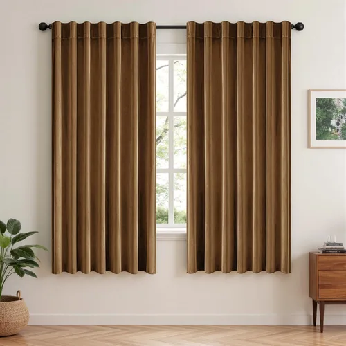 Vista 17 de VISIONTEX Velvet Blackout Curtains Thermal Insulated Beige 63 Inches Beige Camel