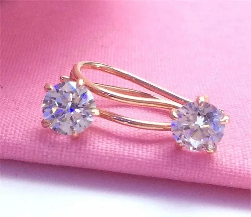 Vista 2 de SAGEKING 2024 New 585 Purple Gold Five-Claw Inlaid Crystal Earrings For Women Light Luxury And Exquisite 14K Rose Gold Engagement Jewelry Fashion