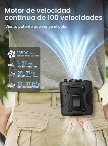 Vista 3 de Koonie Ventilador portátil con clip de cintura, ventilador personal con 100 niveles de velocidad, pantalones de clip con clip con flujo de aire