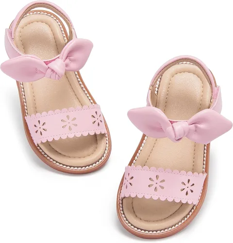 Vista 64 de Sandalias de verano para niñas con puntera abierta, sandalias planas de princesa con suela cómoda D742 Oro