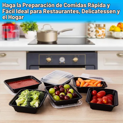 Vista 2 de Contenedor duradero de almacenamiento de alimentos, grado comercial, recipientes de plástico sin BPA con tapas, 25 unidades, reciclable, a prueba