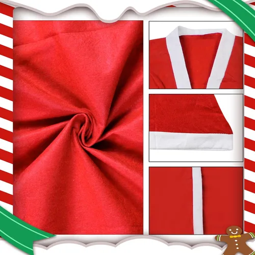 Vista 3 de PORRUNNY Disfraz de Papá Noel para hombre, cómodo disfraz de Papá Noel con sombreros, barba, tops, pantalones, cinturones, traje de Santa Claus