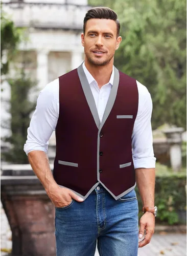 Vista 2 de COOFANDY Chaleco de traje para hombre, ajustado, formal, de negocios, chaleco casual para boda
