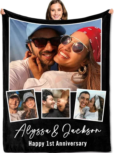 Vista 9 de Yofair - Manta personalizada con imagen y texto "I Love You" para aniversario, regalos, boda, mujeres, hombres, pareja, novio, novia, esposa y esposo