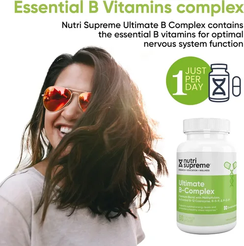 Vista 4 de Nutri Supreme Ultimate B Complex, vitaminas B esenciales altamente absrobables con metilfolato para apoyar la función del sistema nervioso, 60