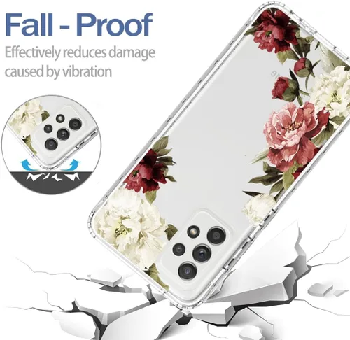 Vista 7 de Funda para teléfono Galaxy A52 5G/4G/Galaxy A52S SM-A526 con protector de pantalla de vidrio templado, bonito patrón floral transparente, funda