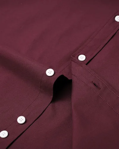 Vista 5 de Alimens & Gentle Camisa Oxford sólida de manga larga con botones y bolsillo para hombre