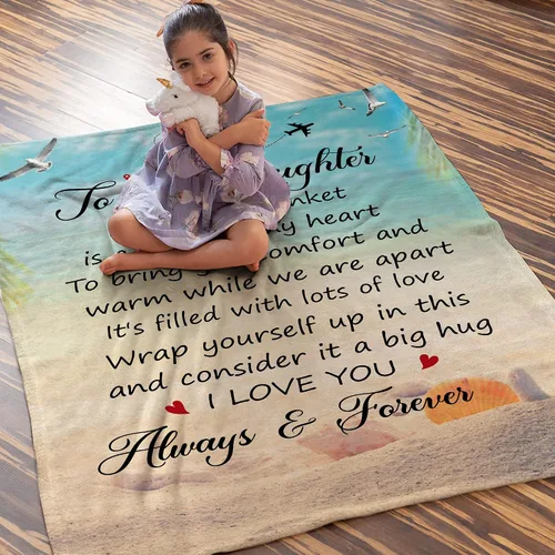 Vista 6 de Regalos para hija de mamá y papá – Manta con texto en inglés "To My Daughter", regalo pensado para el día de la madre, cumpleaños o graduación