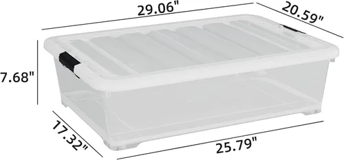 Vista 3 de Contenedor de almacenamiento de plástico de 50 cuartos de galón, paquete de 4 cajas de almacenamiento grandes con cierre transparente con ruedas