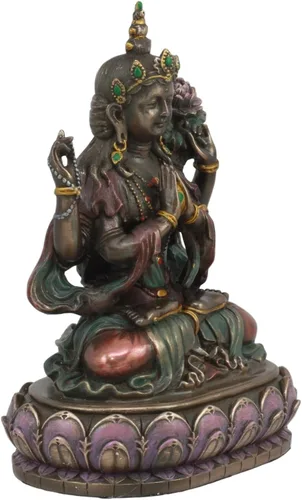 Vista 2 de Ebros Avalokiteśvara Kuan Yin sentado en la estatua del trono de loto 6 pulgadas de alto, compasión infinita de todos los budas Guanyin