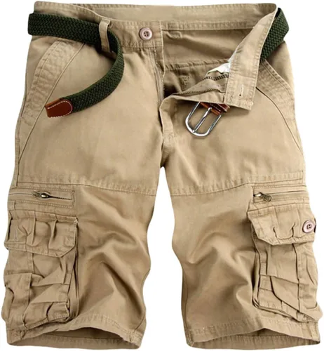 Vista 7 de Mens Khaki Cargo Shorts Classic Fit Multi Pockets Tooling Shorts 6 Inch Inseam Casual Summer Work Beach Shorts #01 Verde Ejército