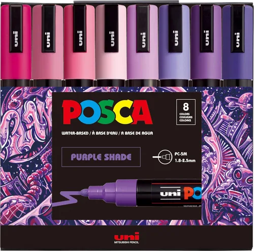 Vista 12 de Posca PC-5M Rotuladores de Pintura a Base de Agua, Punta Media Reversible (1.8-2.5mm), Tono Fresco, Pack de 8 Tip size 1.8–2.5 mm, Water-Based
