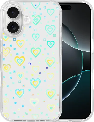 Vista 9 de Jusy Compatible con iPhone 7 Plus / 8 Plus holográfico Love Heart Iridescent Clear Kawaii, funda estética láser brillante arco iris, bonita funda