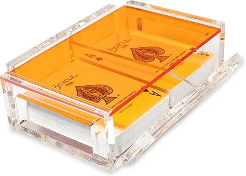 Vista 7 de La Canasta - Juego de bandeja para cartas con 2 barajas de cartas en caja acrílica con tapa deslizante y base giratoria, mantiene la pila de cartas