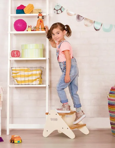 Vista 2 de B. toys Peek-A-Boost, 2 escalones, marfil y madera con asas, juego de 16