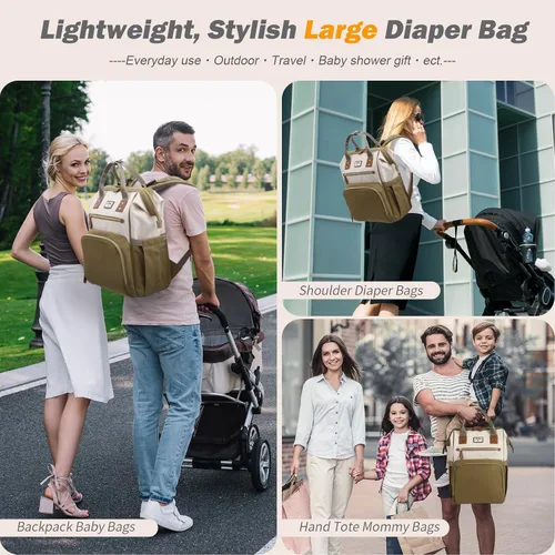 Vista 2 de Mochila para pañales: bolsa de bebé para niño y niña, bolsa grande para mamá, bolsillos aislados, agujeros para cargador para hombres y mujeres