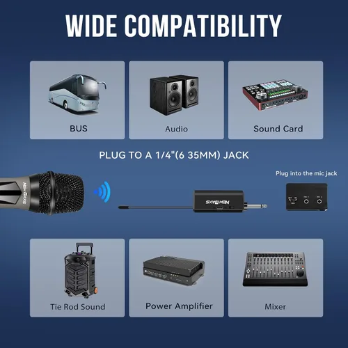 Vista 3 de NEW BAXS Micrófonos inalámbricos, sistema de micrófono dual de karaoke, Microfonos Inalambricos con receptor recargable, juego de micrófono dinámico