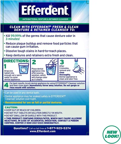 Vista 6 de Efferdent Tabletas de limpieza de retenedores, tabletas de limpieza de dentaduras para aparatos dentales, menta fresca y limpia, 44