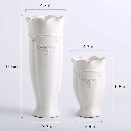 Vista 5 de hjn Jarrón de cerámica blanca – Florero francés para decoración de flores/decoración del hogar/cocina/mesa/sala/estante/repisa/oficina-altura 6.8