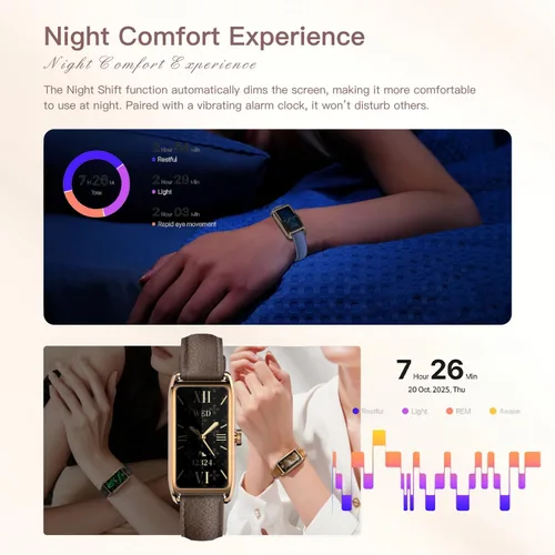 Vista 3 de Amoled Laies - Reloj inteligente para mujer, reloj inteligente con correa de piel, monitor de ritmo cardíaco, estrés, sueño, 12 modos deportivos