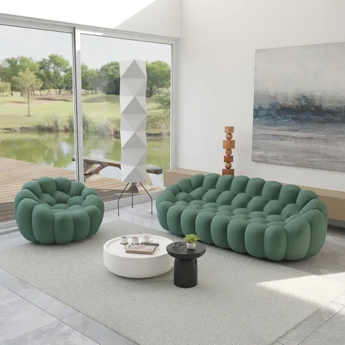 Vista 16 de JACH Juego de sofá curvado de burbujas, cómodo sofá tapizado, tela de malla 3D en forma de panal moderno para sala de estar, apartamento