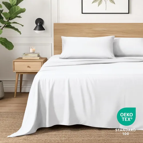 Vista 2 de Ivy Union Juego de sábanas de microfibra, ropa de cama de tamaño individual, transpirable y suave, con bolsillo profundo (individual, blanco)
