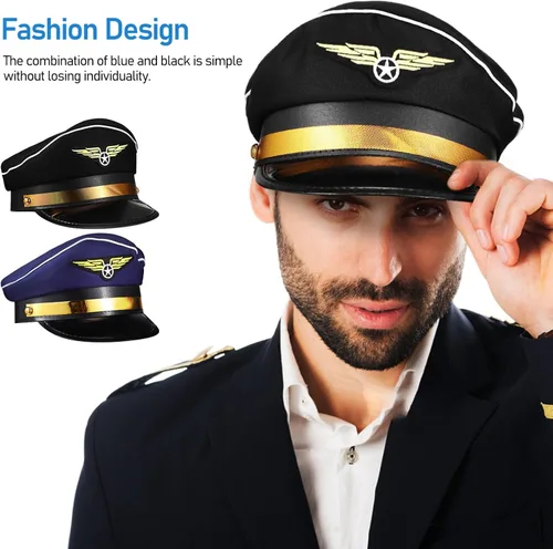 Vista 8 de Gadpiparty 2 sombreros de piloto para adulto, accesorios de disfraz de marinero ajustable para hombres y mujeres, accesorios de fiesta de Halloween