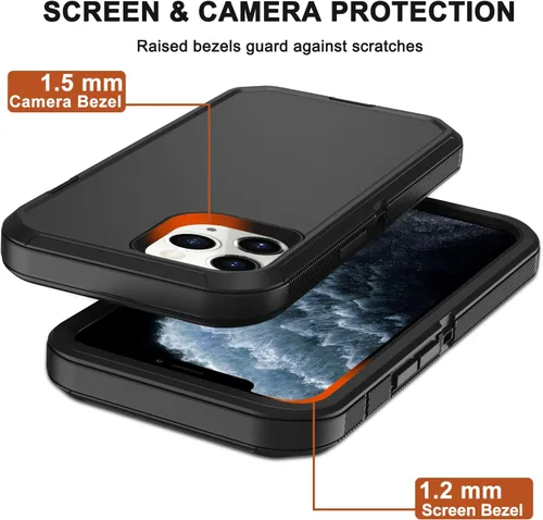 Vista 5 de Funda para iPhone 11 Pro Max con funda de clip para cinturón, 2 protectores de pantalla, protección contra caídas de grado militar, cuerpo completo