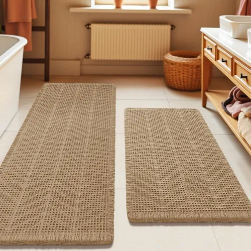 Vista 9 de Tapete de baño con diseño de gofre, moderno, bohemio, absorbente, antideslizante, ultrasuave, lavable a máquina, con letra de baño, dormitorio
