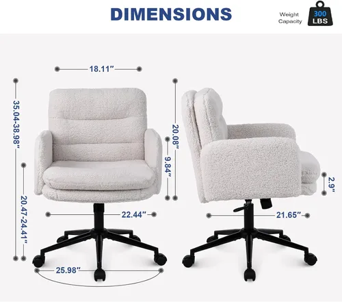 Vista 3 de Youhauchair Silla tapizada para oficina en casa, cachemira sintética, moderna, respaldo medio, silla de escritorio con ruedas, ergonómica, altura