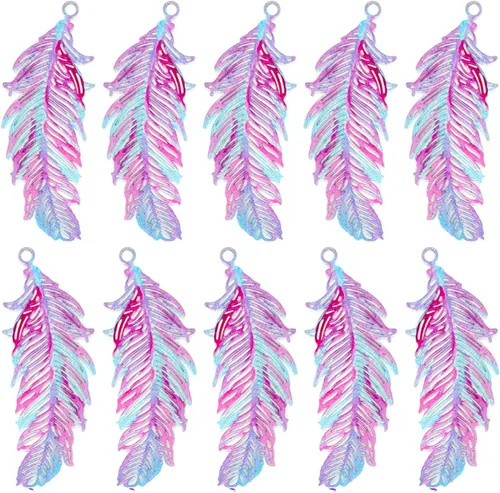 Vista 9 de Dijes de plumas de filigrana multicolor colgante de pluma pintado de color hueco para pendientes de bricolaje collares accesorios para fabricación