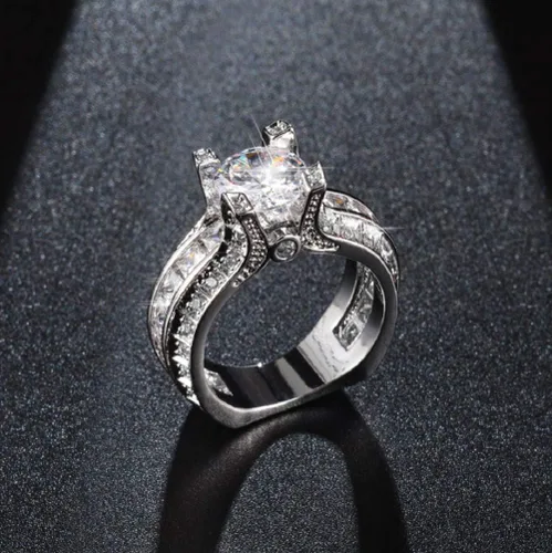 Vista 5 de Anillo de plata de ley 925 para mujer, topacio blanco, circonita cúbica, diamante, elegante, eternidad, compromiso, boda, talla 6-10