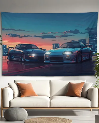 Vista 28 de QEOPGNE Tapiz de pared grande Jdm Anime Sunset Japanese Car S13, tapiz de pared para dormitorio, sala de estar, decoración estética, tapices de 30 x