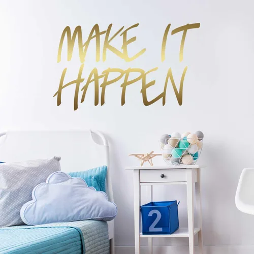 Vista 3 de Make It Happen – Beso Cut Hello calcomanía decorativo para pared, diseño de cita by chromantics Black
