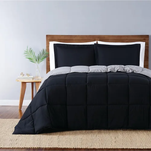 Vista 17 de TRULY SOFT Everyday - Juego de edredón reversible de poliéster negro de 2 piezas, tamaño individual XL, con temática de color sólido, para hombres