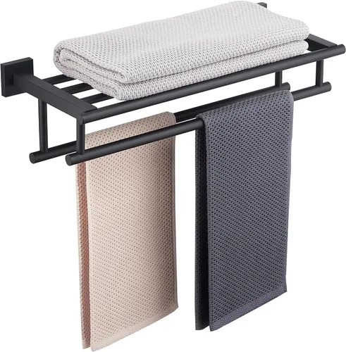 Vista 10 de Toallero para baño de 20 pulgadas montado en la pared con barra doble de níquel cepillado, estante de toallas SUS304 de acero inoxidable para pared
