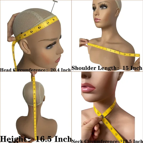 Vista 2 de Voloria Cabeza de maniquí femenina realista con maniquí de hombro, cabeza de PVC, busto de peluca, soporte para pelucas, peinado, gafas de sol