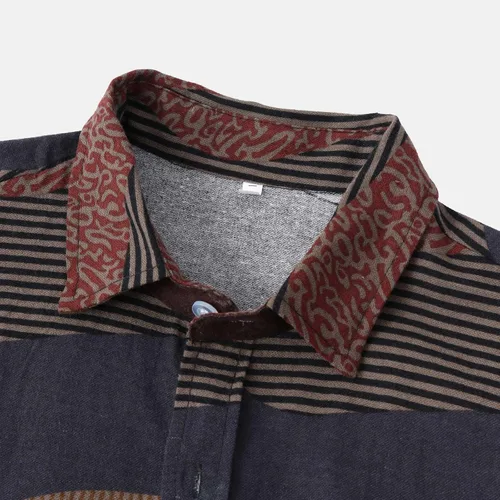 Vista 5 de Men's Vintage Button-Down Shirts Tees Tie Dye Patchwork Print Cardigan Blouses Turn-Down Retro Tops Short Sleeve