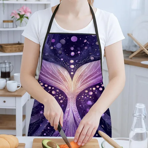 Vista 2 de Delantales fantásticos para cocinar, diseño de sirena de fantasía violeta, delantal para adultos, delantal mágico artístico lavable para limpieza