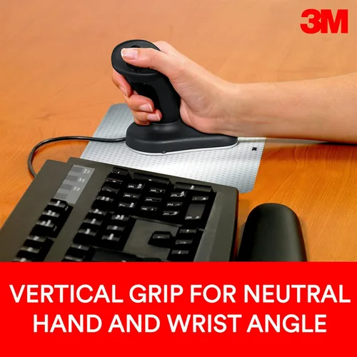 Vista 2 de 3M Mouse óptico ergonómico con cable, diseño patentado de agarre vertical que mantiene tu mano y muñeca en un ángulo neutro para mayor comodidad