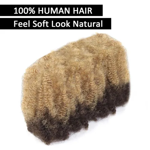 Vista 6 de HAPPY&CC Afro Kinkys - Extensiones de cabello humano a granel para extensiones de rastas de 10 pulgadas, 1.76 onzas, #4, color marrón degradado a