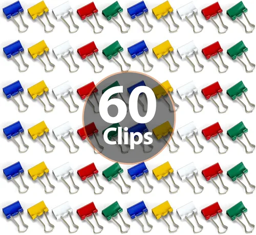 Vista 2 de Officemate Mini clips para carpeta, colores surtidos, 60 clips por tina (31024)