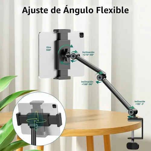 Vista 5 de Soporte para tableta con rotación de 360°, abrazadera de brazo ajustable