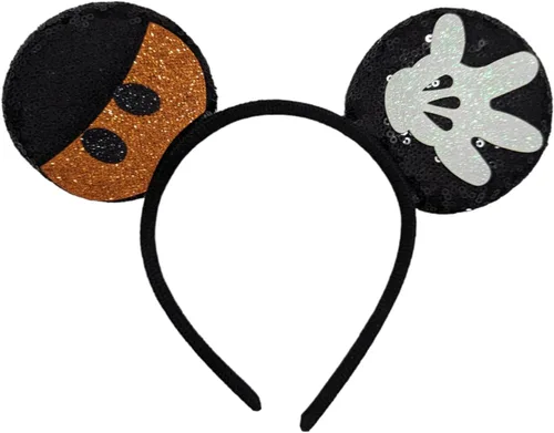 Vista 6 de CLGIFT Orejas de Minnie Mouse de Halloween, orejas de Minnie Naranja, orejas de Mickey Mouse negras, disfraz de Halloween.
