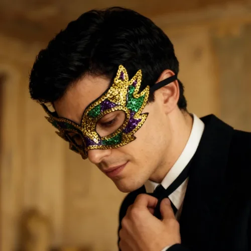 Vista 6 de Mardi-Gras-Mask-for-Men-Women 3 Pcs Sequin Masks Masquerade Cosplay Party