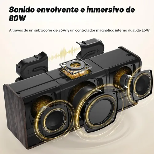 Vista 2 de DOSS Altavoz SoundBox Ultra Bluetooth, audio de 2.1 canales, graves Dorado