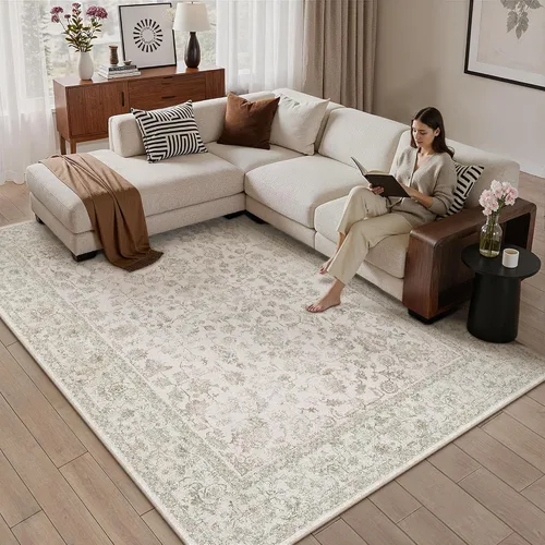 Vista 58 de PureCozy Alfombra de área beige de 2 x 3 pulgadas, lavable, vintage, pequeña, para entrada, cocina, suave, retro, floral, de pelo bajo, tapete