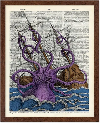 Vista 16 de Poster Master Póster de pulpo para parejas, póster de diccionario, arte Kraken, regalo romántico para él, ella, amantes, decoración náutica